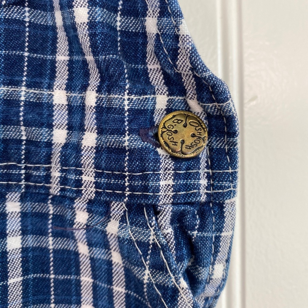 Vintage Osh Kosh Bgosh Vestbak Baby Overalls Size 3-6 Months Blue Plaid Footie - Picture 4 of 11
